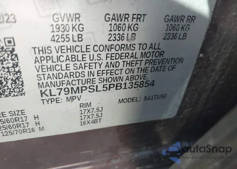 2023 Chevrolet Trailblazer Fwd Lt z USA, uszkodzony, nr VIN KL79MPSL5PB135854